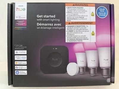Philips Hue Starter Kit: Bridge Pro + 3 A19 E26 Multicolor Smart Bulbs + Button