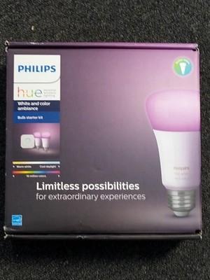 Philips Hue White & Color Ambiance Bulb Starter Kit A19 Bridge 1 Bulbs New OB