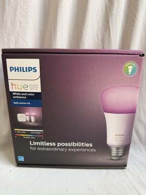Philips Hue White & Color Ambiance Bulb Starter Kit A19 Bridge 2 Bulbs New Open