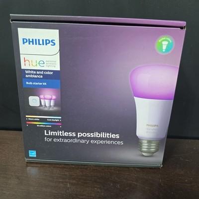 Philips Hue White & Color Ambiance Bulb Starter Kit E26 Bridge 2 Bulbs New Open