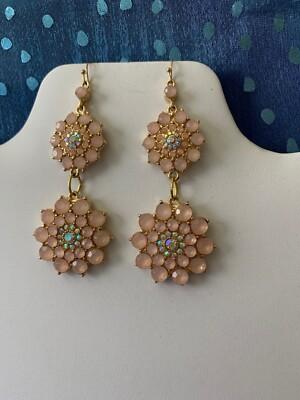 Pink Acrylic Crystals & Borealis Rhinestones Drop Dangle Hook Earrings