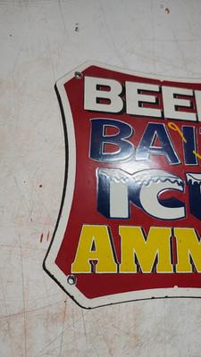 Porcelain Beer Bait Ice Ammo Enamel Sign Size 7.5" x 8" Inches