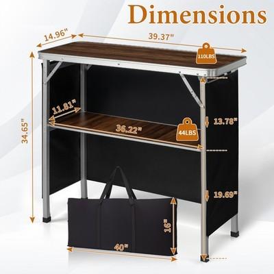 Portable Folding Bar Table with Shelf, Bag for Outdoor Party Picnic Exhibition