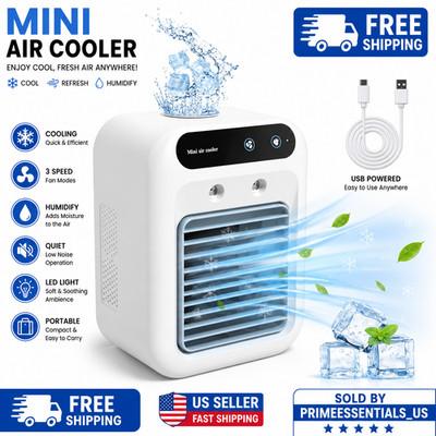 Portable Mini Air Conditioner Rechargeable Cooling Fan USB Spray Cooler 2 Speed