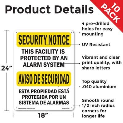 Protected By Alarm Bilingual OSHA Security Notice Sign Or Decal - 5 or 10 Pack