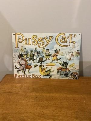 Pussy Cat Tin Sign Winter Scene 16"x 11" Made in Ohio 1994