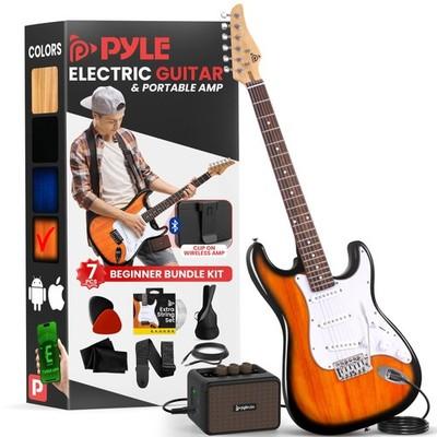 Pyle Full Size Electric Guitar Kit - Beginner Guitar Bundle - Natural Burst