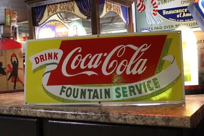 RARE NOS DRINK COCA COLA FOUNTAIN SERVICE PORCELAIN METAL SIGN SODA POP GAS