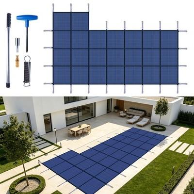 Rectangular Inground Pool Safety Cover, Blue, Fits 18x34ft+4x8ft Side Step