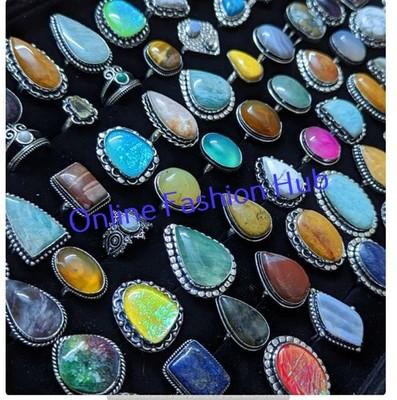 Resell Prehnite & Mix Gemstone Rings Bulk Lot 925 Sterling Silver Plated Ring