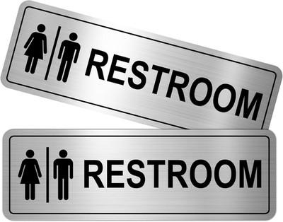 Restroom Sign - (2 Pack ) Metal Restroom Signs for Business with Strong Self-Adh
