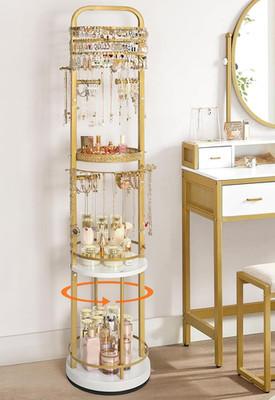 Rotating Jewelry Organizer Stand with Earring and Necklace Storage Tree