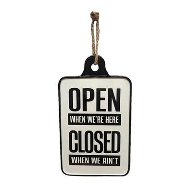 Rustic White Enamel Hanging Rope Open Closed Sign Door Business Shop Wall Decor