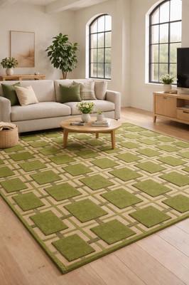 Sage Green Hand Tufted Rug, Modern Geometric New Zealand Wool Custom Tufted Rug