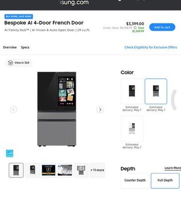 Samsung Bespoke 36in. 29cu.ft 4 Door French Door Smart Refrigerator w/Family Hub