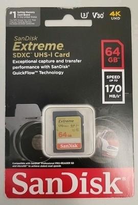 SanDisk 64GB Extreme SDXC UHS-I Card 170MB/S V30 4K UHD Video