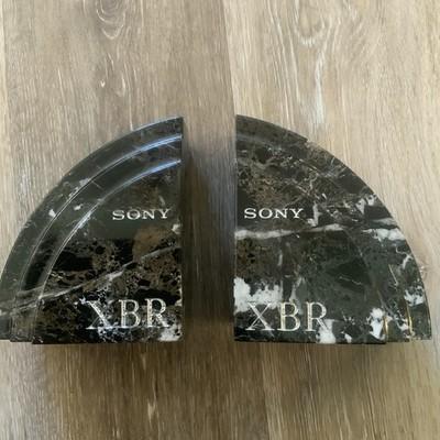 Set Marble Book Record End Set Vtg Sony XBR Stone Lot Pair Heavy Sturdy Black