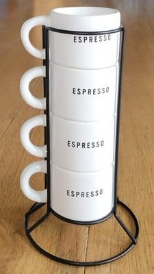 Set of 4 Stackable Espresso Cups With Stand Mug Shot White