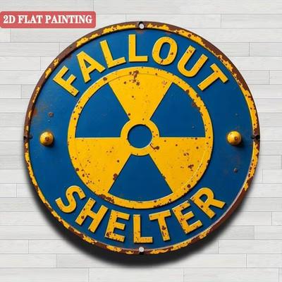 Shelter Sign - Fall Out Retro Nuclear Radiation Warning Metal Wall Art 8"