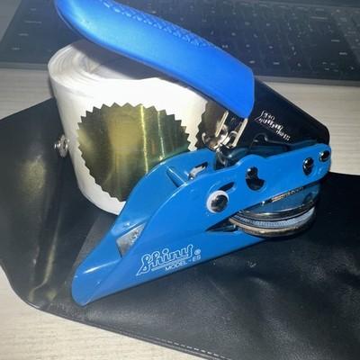 Shiny Model-ES Rare Blue Personal Embosser Notary Stamp Tool +Gold Sticker Roll