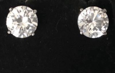Silver Tone Round Clear Simulated Cubic Zirconia Stud Earrings Butterfly Back