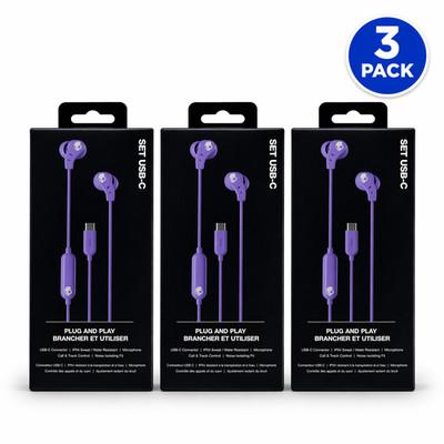 Skullcandy USB-C Wired Earbuds Purple 3 Pack New