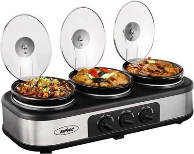 Slow Cooker Triple Slow Cooker Buffet Server and Food Warmer 3-Section 1.5 Qt x3