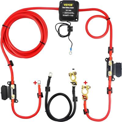 Split Charge Relay Kit, 6Mtr 12V, Automatic Dual Battery Isolator Kit with 140AM
