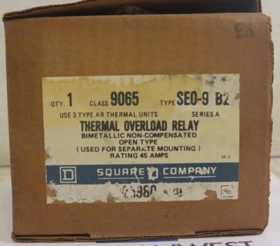 Square D 9065 SEO-9 B2 - 45 AMP MAX THERMAL OVERLOAD RELAY - NEW