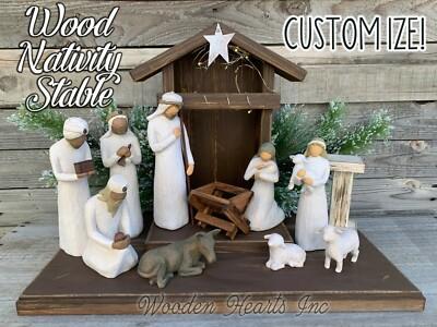 STABLE WOOD CRECHE Reclaimed Fits Willow Tree Angel Nativity Distressed Manger