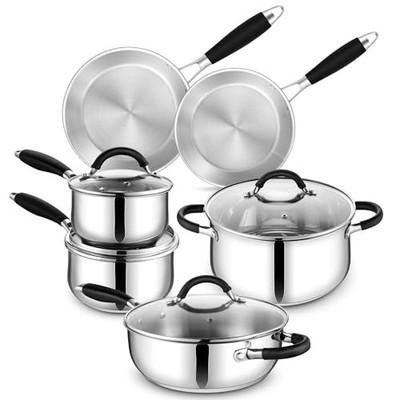 Stainless Steel Cookware Set - Induction Tri-Ply Base Pots and Pans, 10-Piece