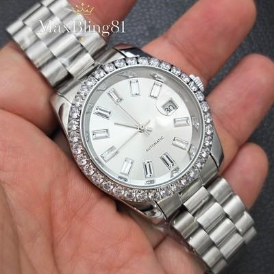 Stainless Steel Men's Watch Iced Full Luxury Elegant Automatic Calendar Bling