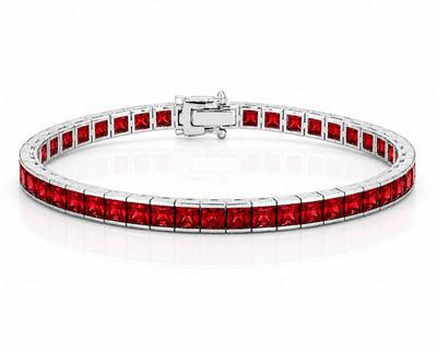 Sterling Silver 925 Ruby Princess-Cut Square 4.00mm Tennis Bracelet