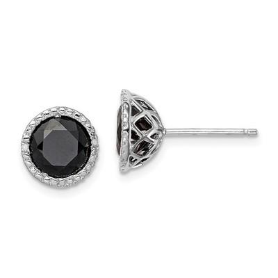 Sterling Silver Rhodium-plated Black Sapphire & Diamond Stud Earrings