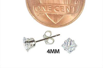 Sterling Silver Square Princess Cut Clear CZ Stud Earrings Prong Set