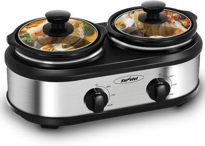 Sunvivi Dual Slow Cooker, Buffet Server and Food Warmer, Small Mini Pot with ...