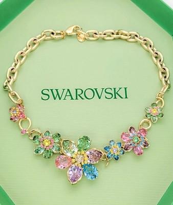 Swarovski Idyllia Necklace, Mixed Cuts, Flower, Multicolored, Gold-Tone Plated