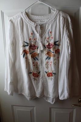 SZ S KYLA SEO EMBROIDERED FLORAL GAUZY COTTON PEASANT PULLOVER TOP