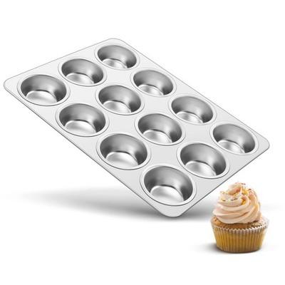 TeamFar 12-Cup Muffin Pan, Stainless Steel Tin Metal 12 Cups, Silver