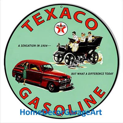 Texaco Gasoline 14 x 14 Inch Round Metal Sign, Vintage Style Garage Art