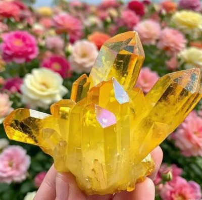 Titanium Aura Citrine Yellow Crystal Cluster Healing Mineral Specimen Collection