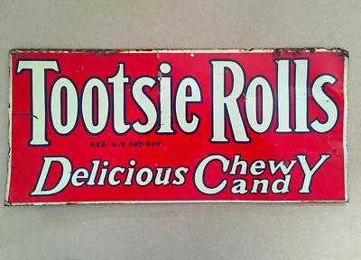 Tootsie Roll Candy- Chromolithographed Metal Sign RARE Vintage 1920s-30s