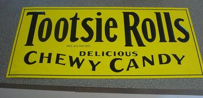 Tootsie Roll Candy embossed Tin Steel Sign Advertising Original Yellow Made USA