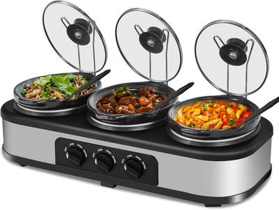 Triple Slow Cooker, 3×1.5 QT Buffet Servers and Warmers, 3 Pots Buffet Slow Cook