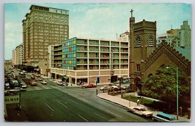TX, Houston, Downtowner Motor Inn, Old Cars, Vintage Postcard