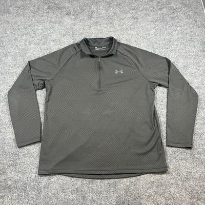Under Armour HeatGear Shirt Mens Large Gray Geometric Loose Fit Quarter Zip