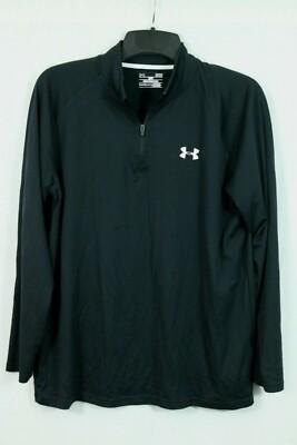 Under Armour L Heat Gear Zip Neck Loose Fit Pullover Jacket Solid Black Stretch
