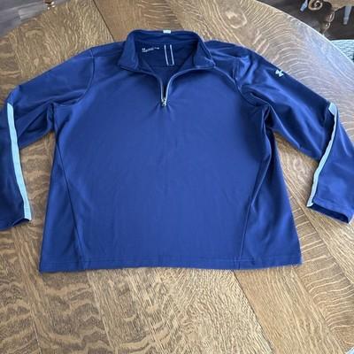 Under Armour Men’s Loose XL Long Sleeve Quarter Zip Pullover EUC Navy W/White