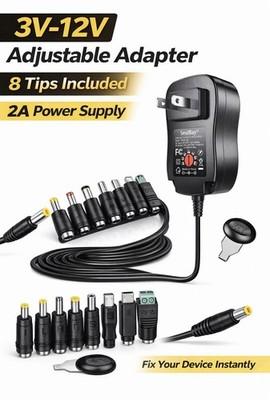 Universal AC Adapter 3V-12V 2A Power Supply 8 Tips for Router LED Camera