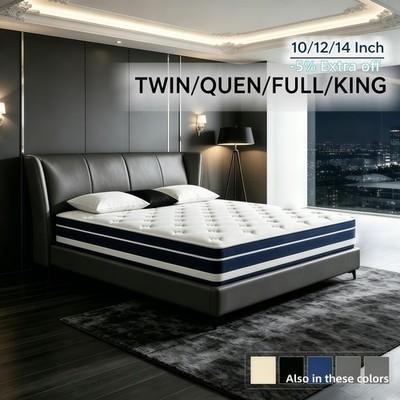 US 12 14" Gel Memory Foam Pocket Spring Hybrid Mattress Queen King Size In A Box
